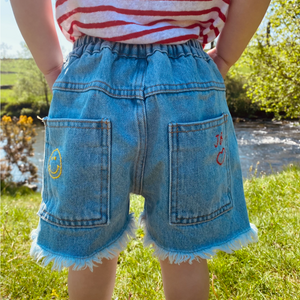 Embroidered Baggy Denim Shorts