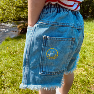 Embroidered Baggy Denim Shorts